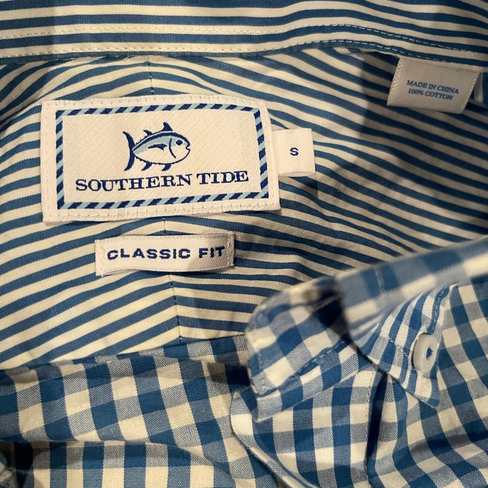 Blue check button up great condition.